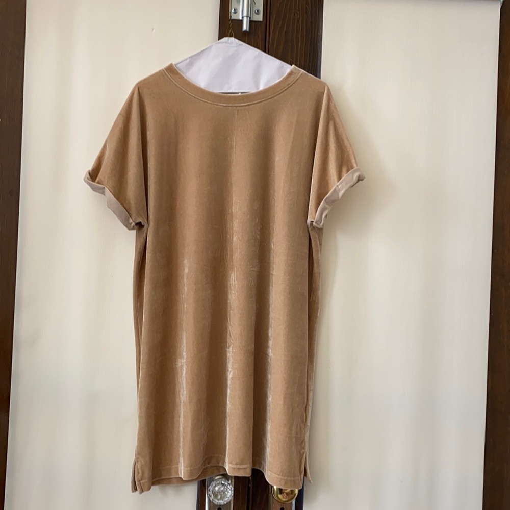 Tan velvet short sleeve dress